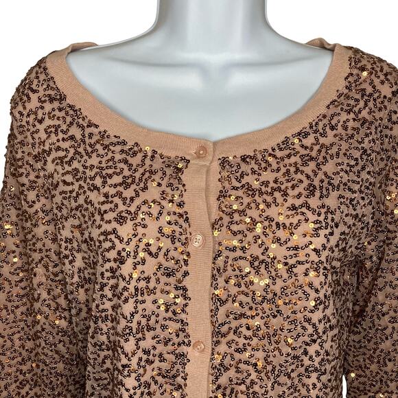 American Eagle Womens Rose Gold Sequin Cardigan Sweater Button Front Size Medium - Picture 5 of 16